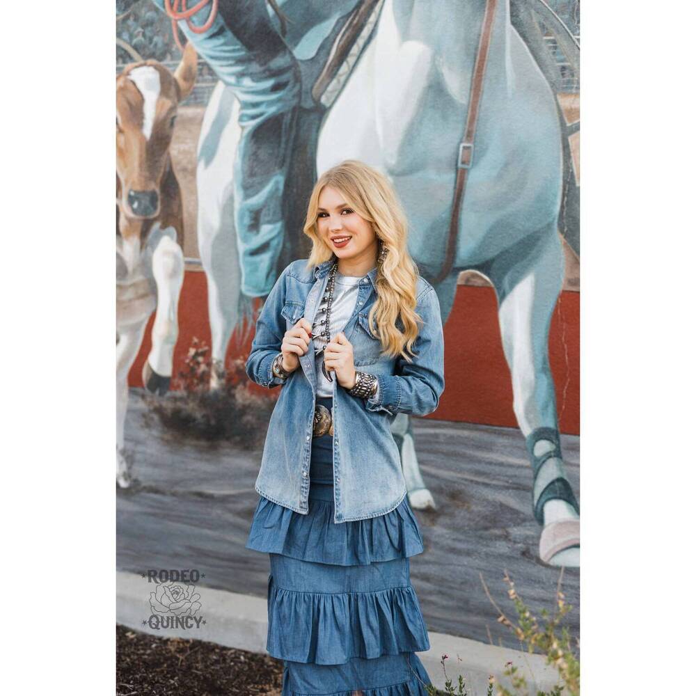 NEW RODEO QUINCY patriotic cowboy button up in blue